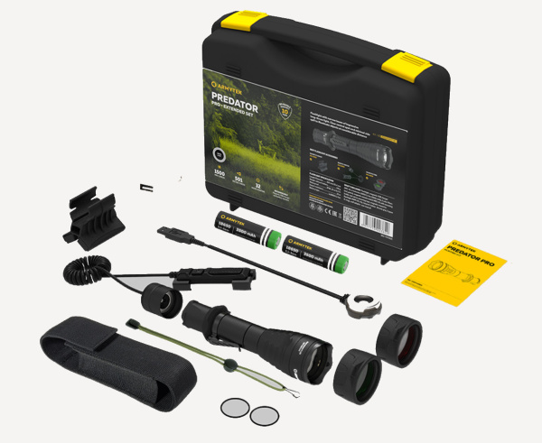 Комплект: фонарь тактический Predator Pro Magnet USB Extended Set (холодный свет; 700 люмен)